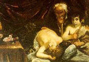 CAGNACCI, Guido Sleeping Christ with Zacharias John the Baptist oil painting reproduction